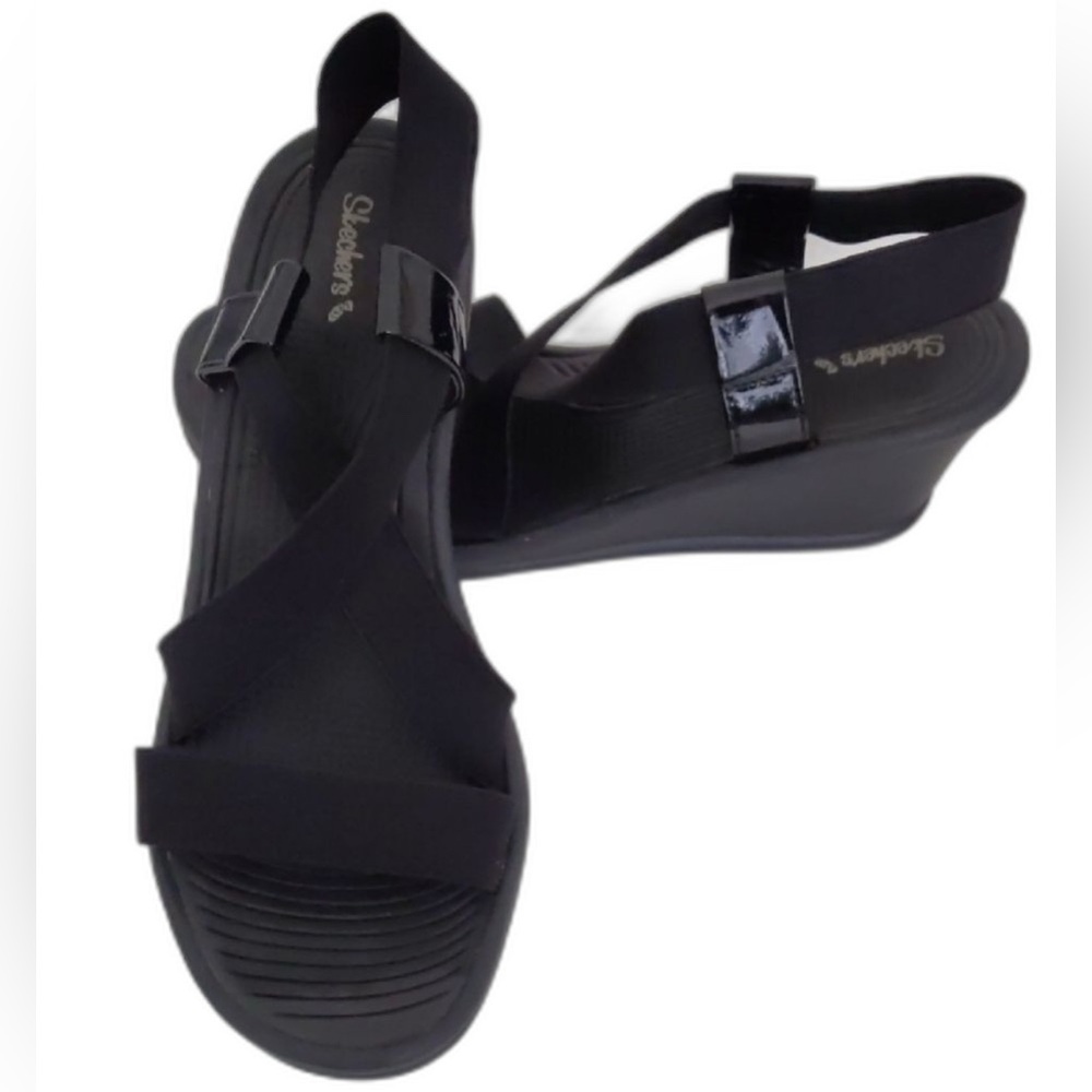 Skechers Black Wedge Sandals